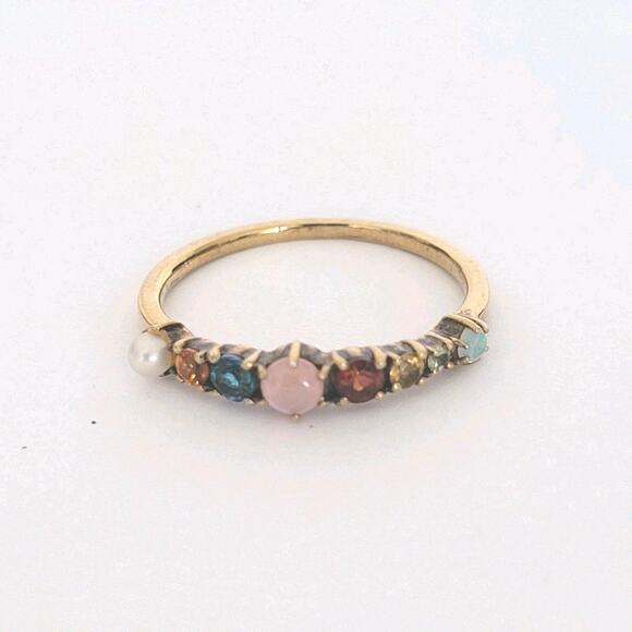 ete 925 Silver Ring Gold Size US 5.5 16mm Jewelry Multi Gem Pearl Multicolored - Picture 1 of 8